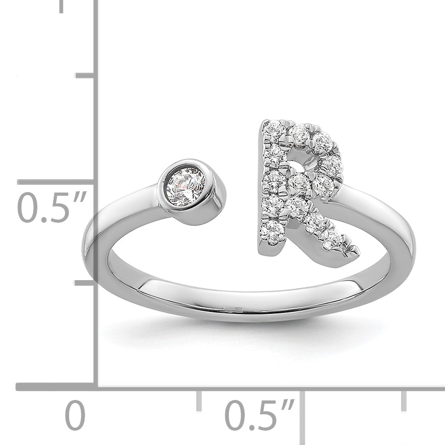 14K White Gold Lab Grown Diamond VS/SI GH, Initial R Adjustable Rin