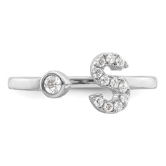 14K White Gold Lab Grown Diamond VS/SI GH, Initial S Adjustable Rin