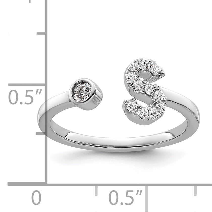 14K White Gold Lab Grown Diamond VS/SI GH, Initial S Adjustable Rin