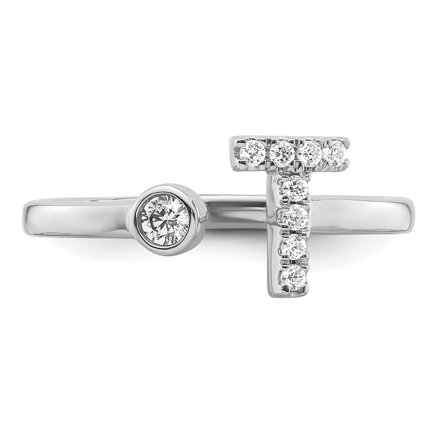 14K White Gold Lab Grown Diamond VS/SI GH, Initial T Adjustable Rin