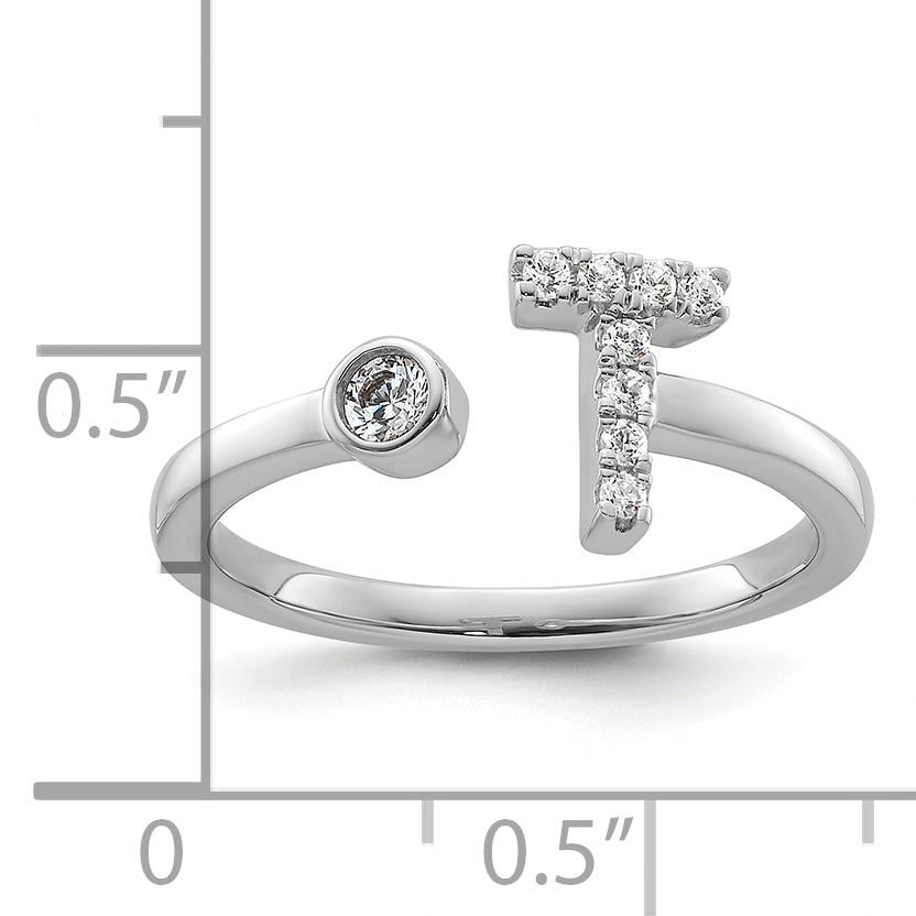 14K White Gold Lab Grown Diamond VS/SI GH, Initial T Adjustable Rin