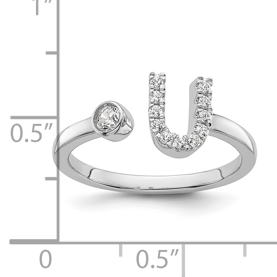 14K White Gold Lab Grown Diamond VS/SI GH, Initial U Adjustable Rin