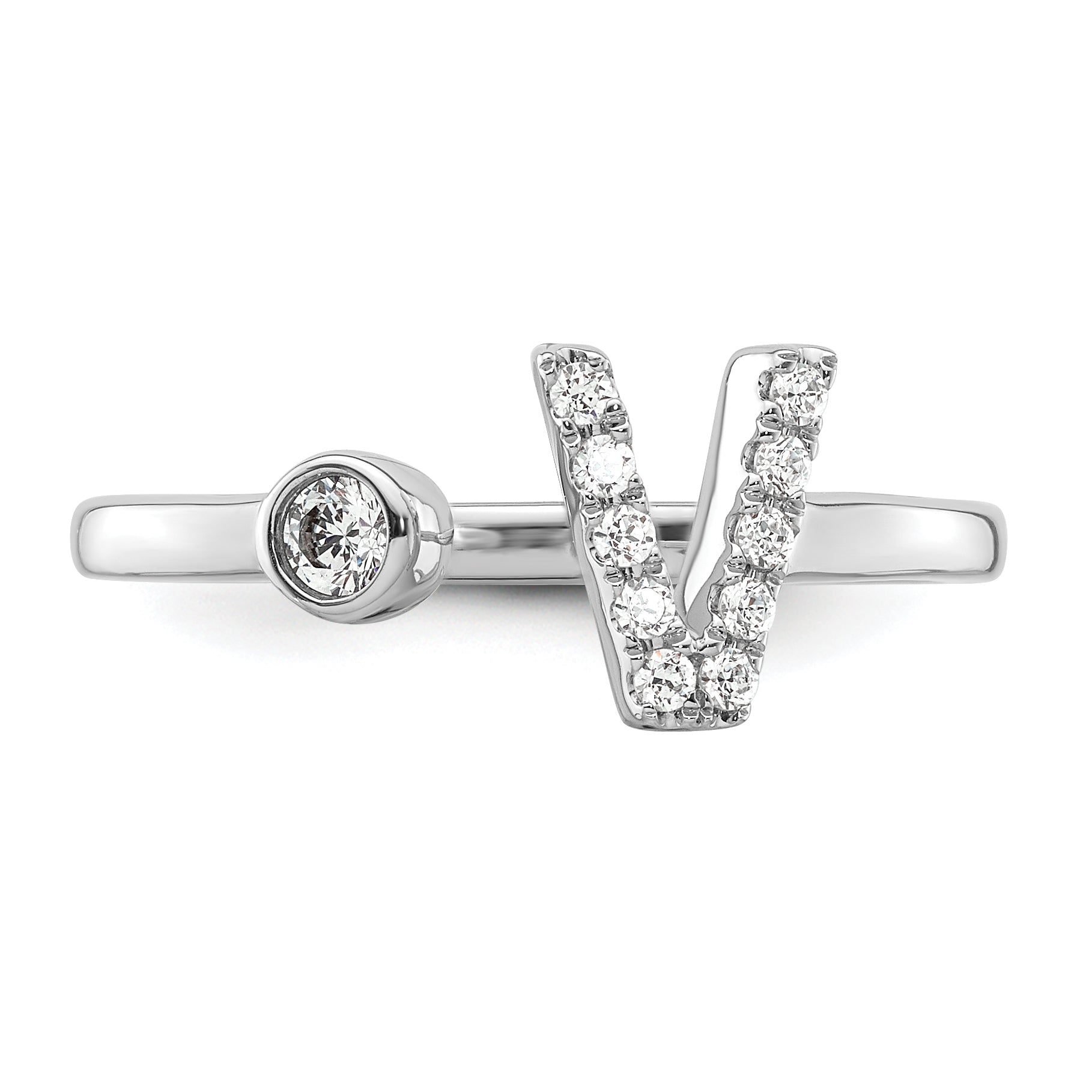 14K White Gold Lab Grown Diamond VS/SI GH, Initial V Adjustable Rin