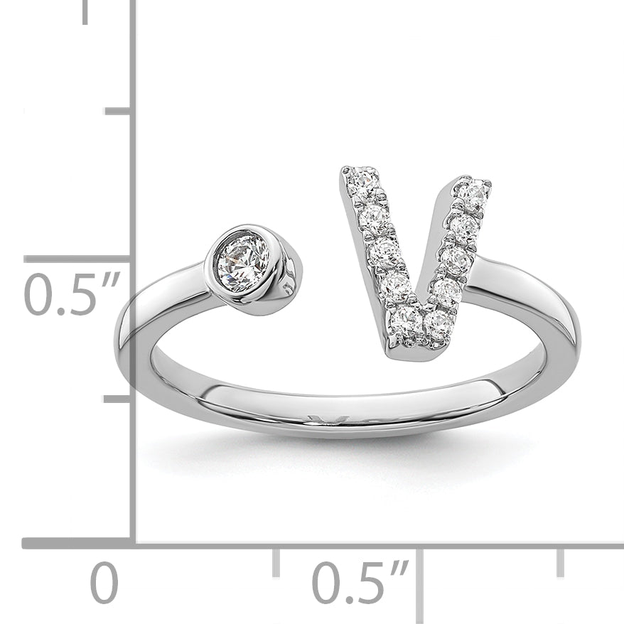 14K White Gold Lab Grown Diamond VS/SI GH, Initial V Adjustable Rin