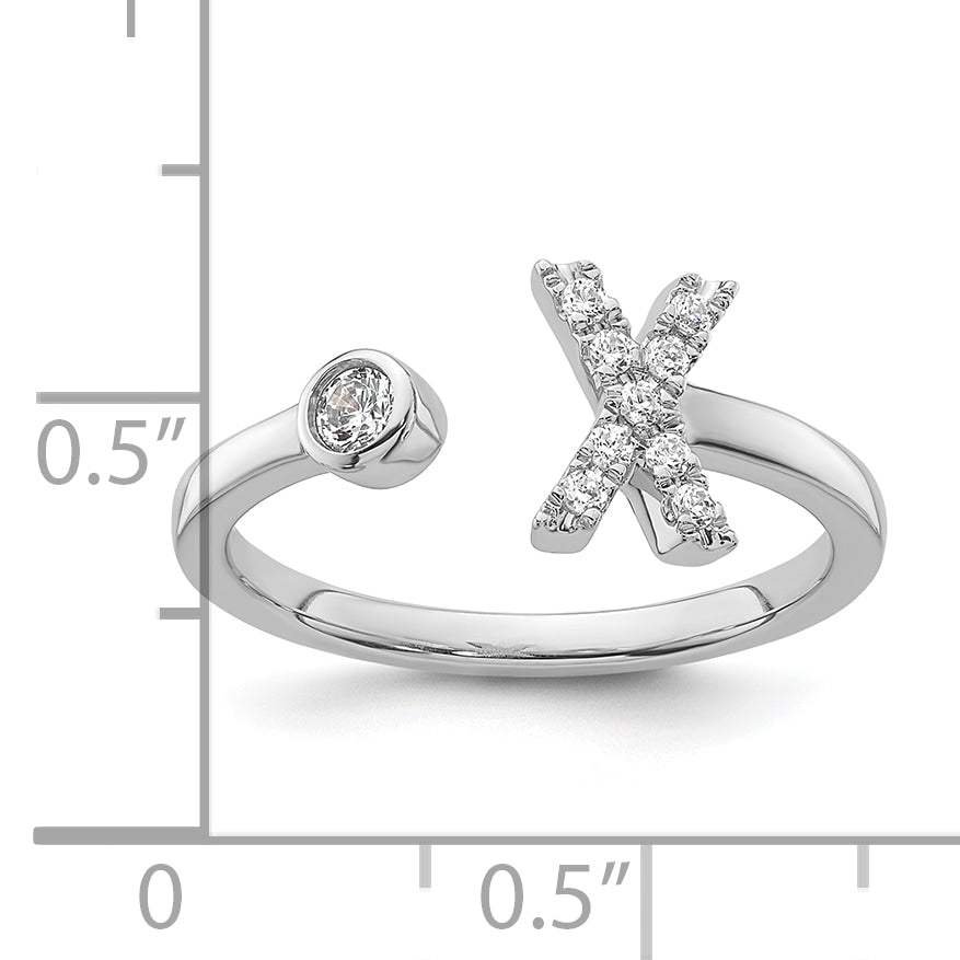 14K White Gold Lab Grown Diamond VS/SI GH, Initial X Adjustable Rin