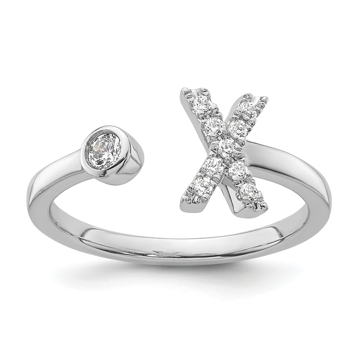 14K White Gold Lab Grown Diamond VS/SI GH, Initial X Adjustable Rin