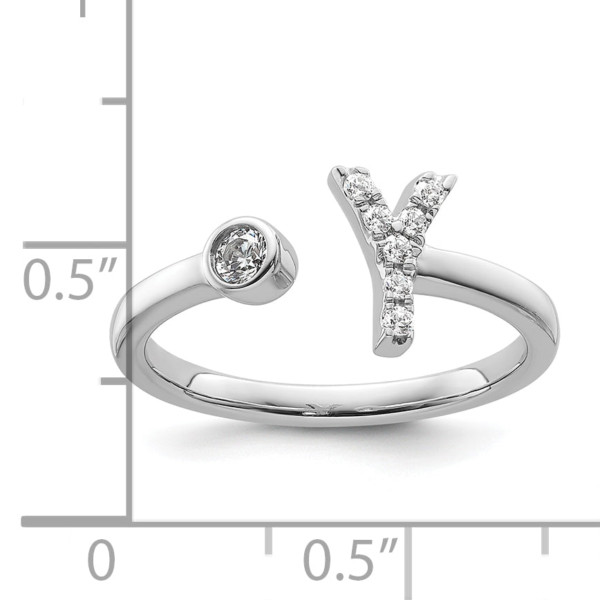 14K White Gold Lab Grown Diamond VS/SI GH, Initial Y Adjustable Rin