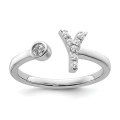 14K White Gold Lab Grown Diamond VS/SI GH, Initial Y Adjustable Rin