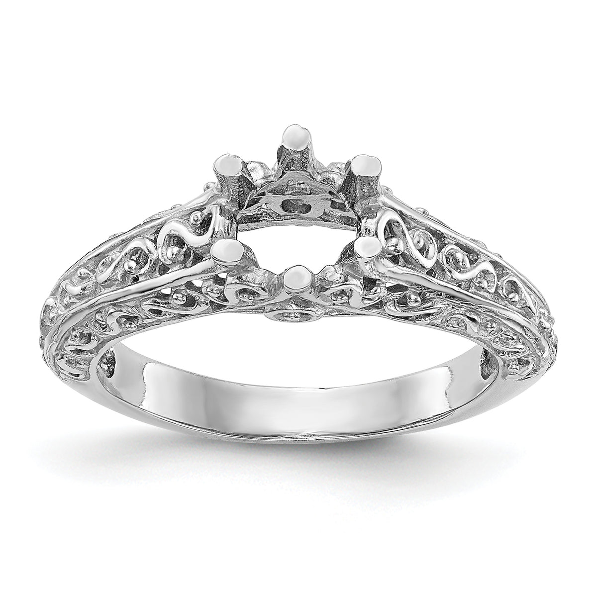 14K White Gold 3/4 carat (5.80 mm) 6-Prong Vintage Round Solitaire Engagement Ring Mounting