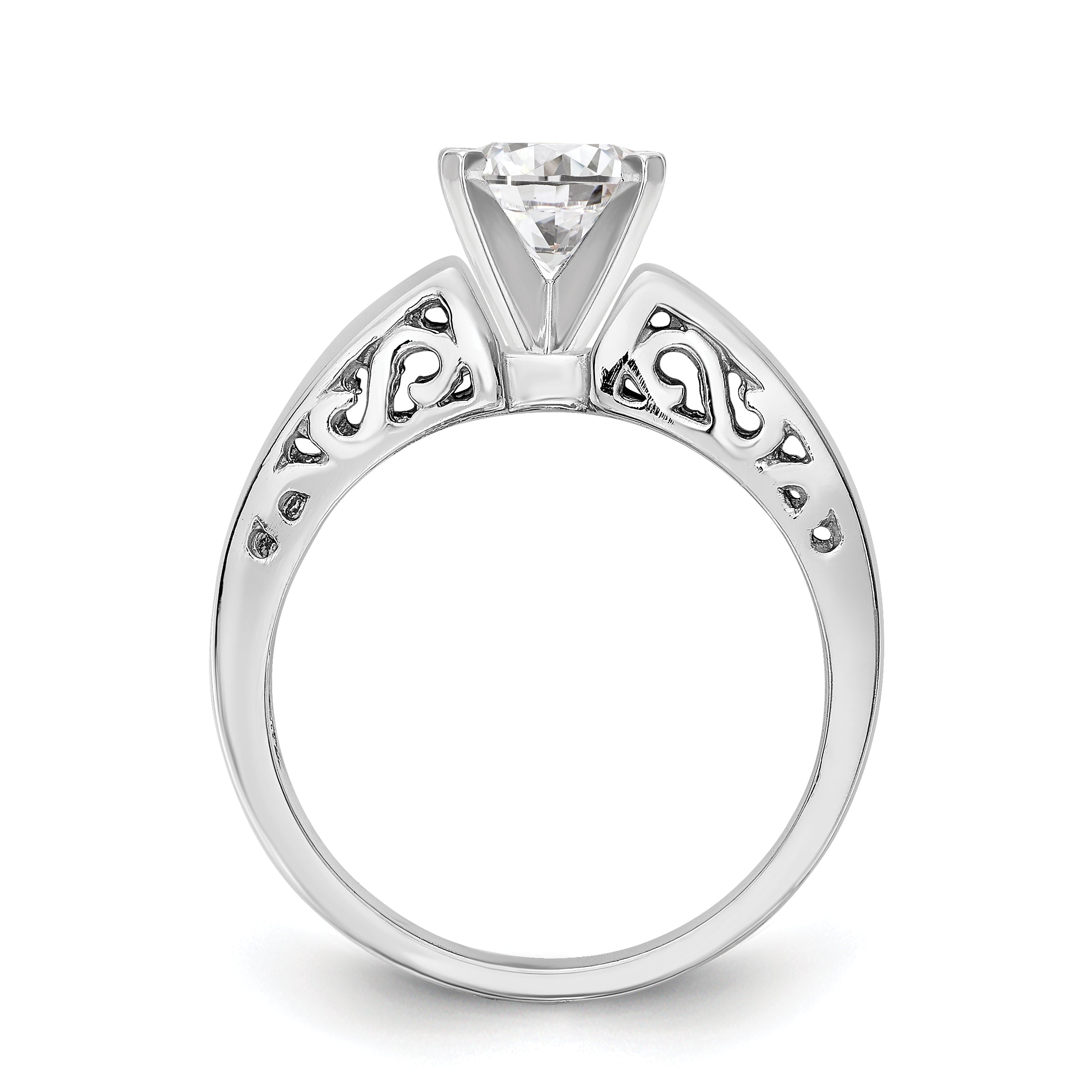 14K White Gold Peg Set Filigree Solitaire Engagement Ring Mounting