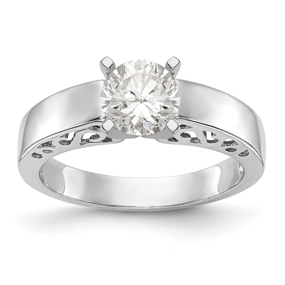 14K White Gold Peg Set Filigree Solitaire Engagement Ring Mounting