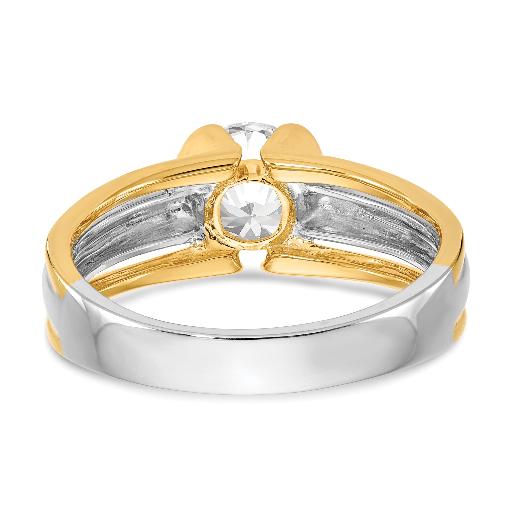 14K Two-tone (Holds 1 carat (6.50mm) Round) Half-Bezel Solitaire Engagement Ring Mounting