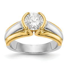 14K Two-tone (Holds 1 carat (6.50mm) Round) Half-Bezel Solitaire Engagement Ring Mounting