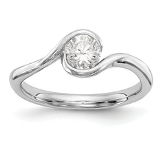 14K White Gold (Holds 1/2 carat (5.2mm) Round) Half-Bezel Bypass Solitaire Engagement Ring Mounting