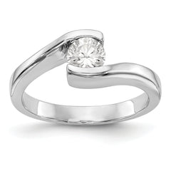 14K White Gold (Holds 1/2 carat (5.00mm) Round) Half-Bezel Bypass Solitaire Engagement Ring Mounting