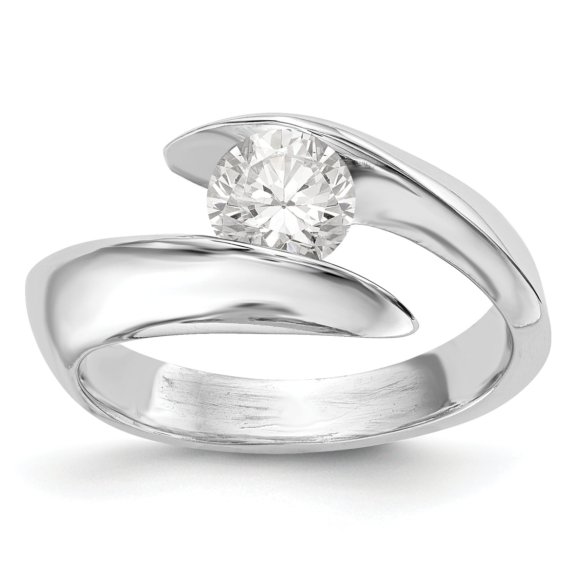 14K White Gold (Holds 1/2 carat (5.2mm) Round) Half-Bezel Bypass Solitaire Engagement Ring Mounting