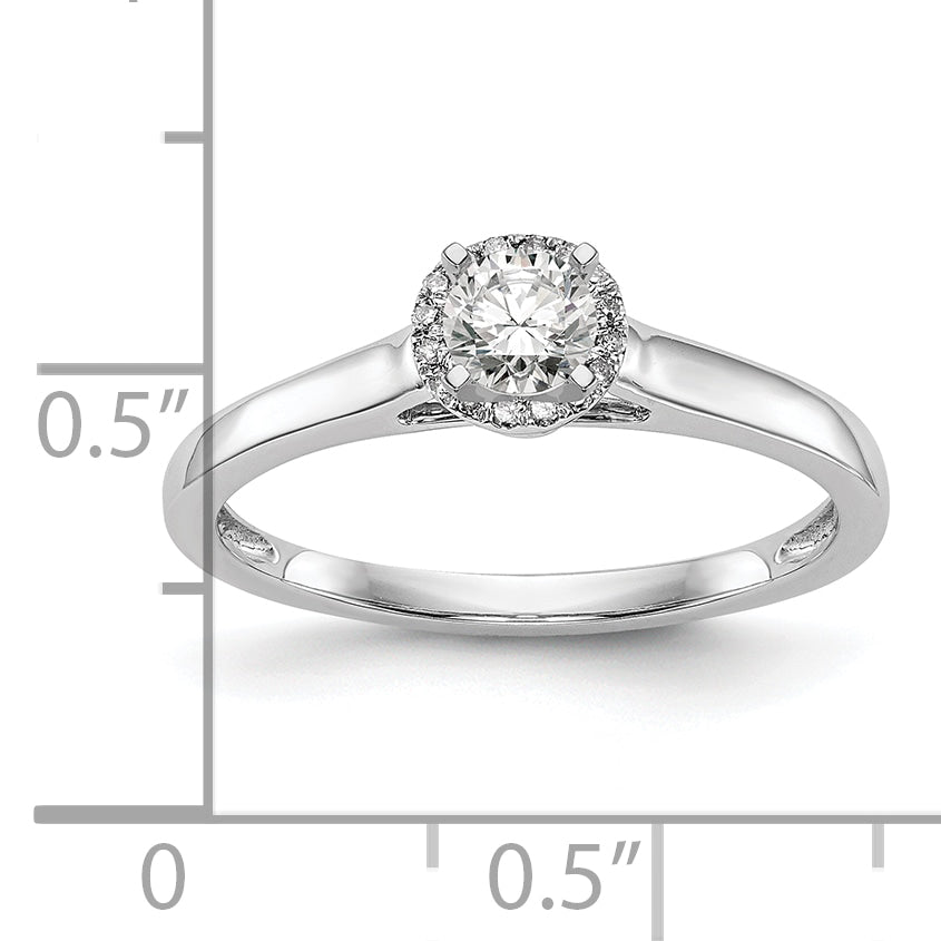 14K White Gold Halo (Holds 1/5 carat (3.5mm) Round Center) 1/20 carat Diamond Semi-Mount Engagement Ring