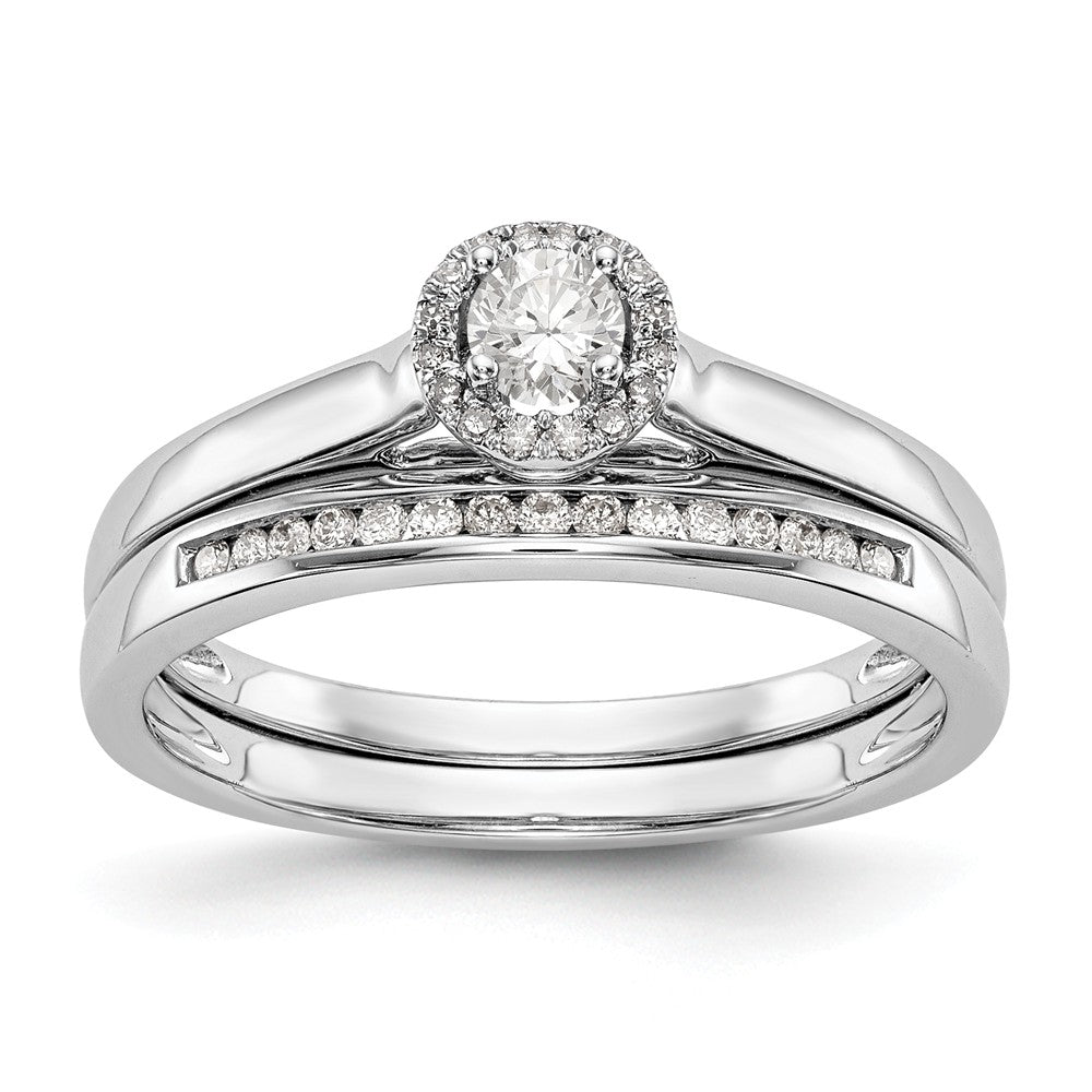 14K White Gold Round Diamond Semi-Mount Halo Engagement Ring