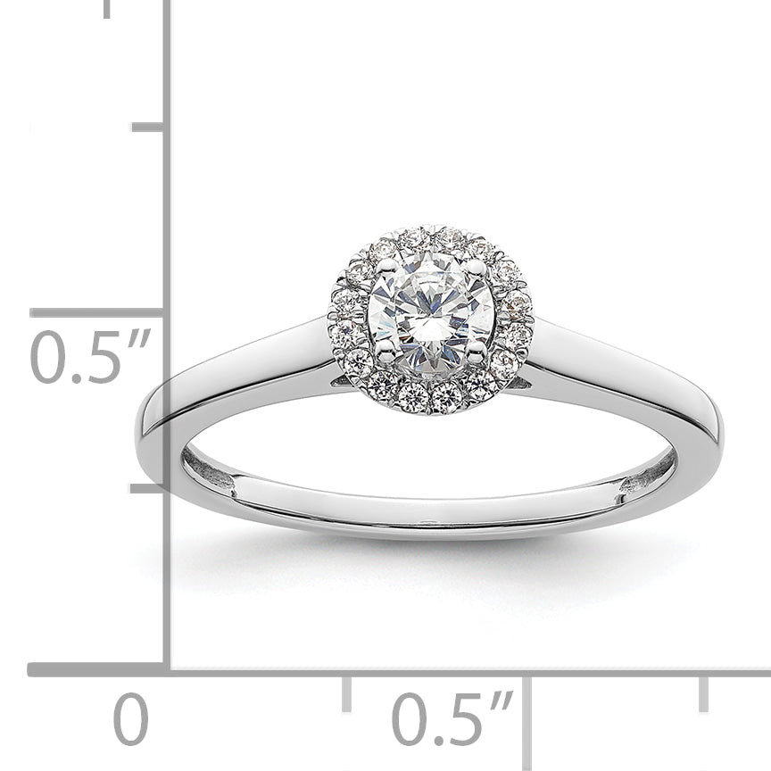 14K White Gold Halo (Holds 1/3 carat (4.1mm) Round Center) 1/15 carat Diamond Semi-Mount Engagement Ring