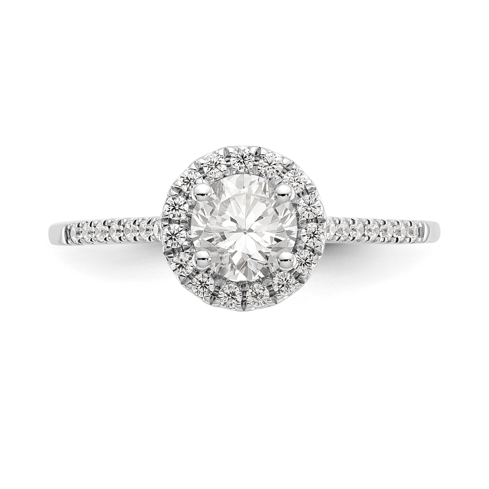 14K White Gold Halo (Holds 1/2 carat (5.2mm) Round Center) 1/5 carat Diamond Semi-Mount Engagement Ring