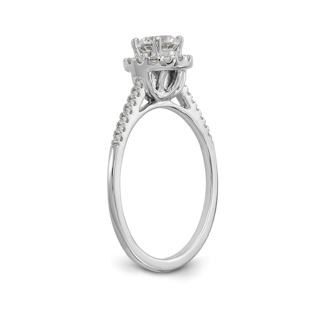 14K White Gold Halo (Holds 1/2 carat (5.2mm) Round Center) 1/5 carat Diamond Semi-Mount Engagement Ring