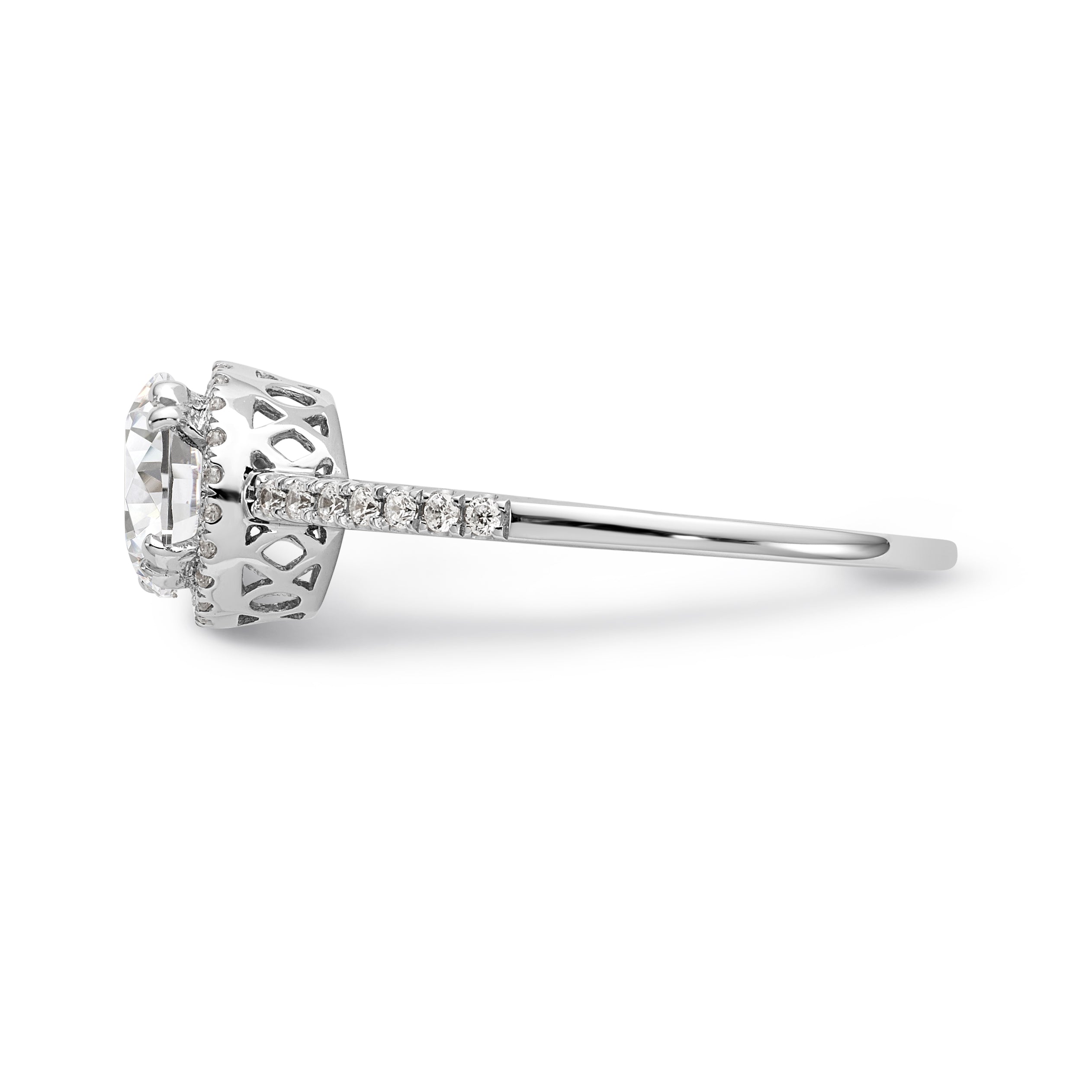 14K White Gold Halo (Holds 1 carat (6.5mm) Round Center) 1/6 carat Diamond Semi-Mount Engagement Ring