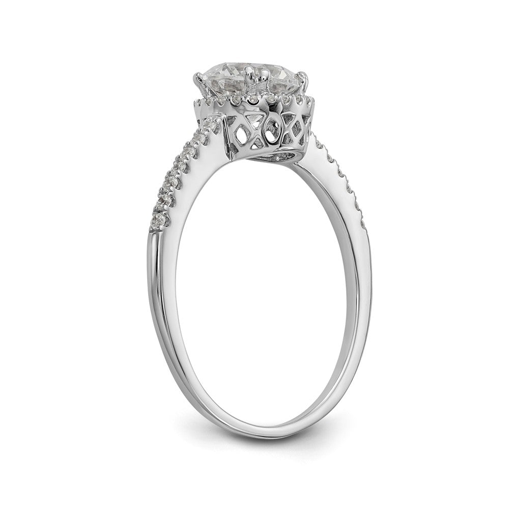 14K White Gold Halo (Holds 1 carat (6.5mm) Round Center) 1/6 carat Diamond Semi-Mount Engagement Ring