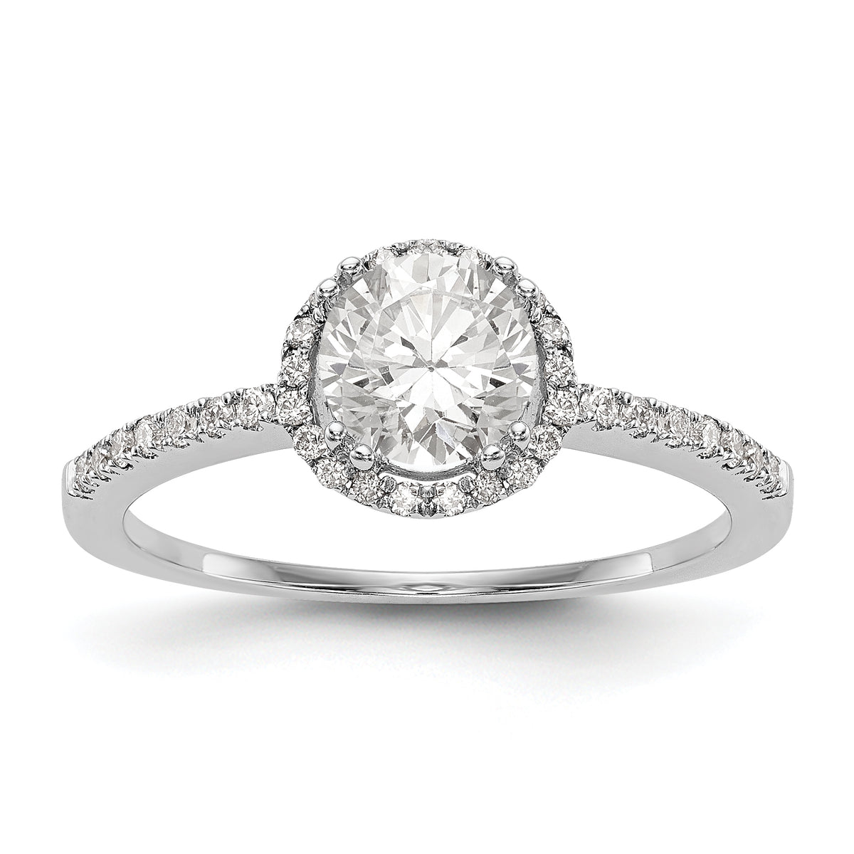 14K White Gold Halo (Holds 1 carat (6.5mm) Round Center) 1/6 carat Diamond Semi-Mount Engagement Ring