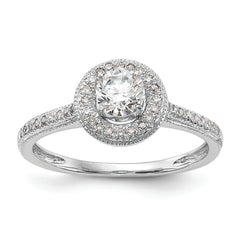 14K White Gold Halo (Holds 1/4 carat (4.00mm) Round Center) 1/10 carat Diamond Semi-Mount Engagement Ring