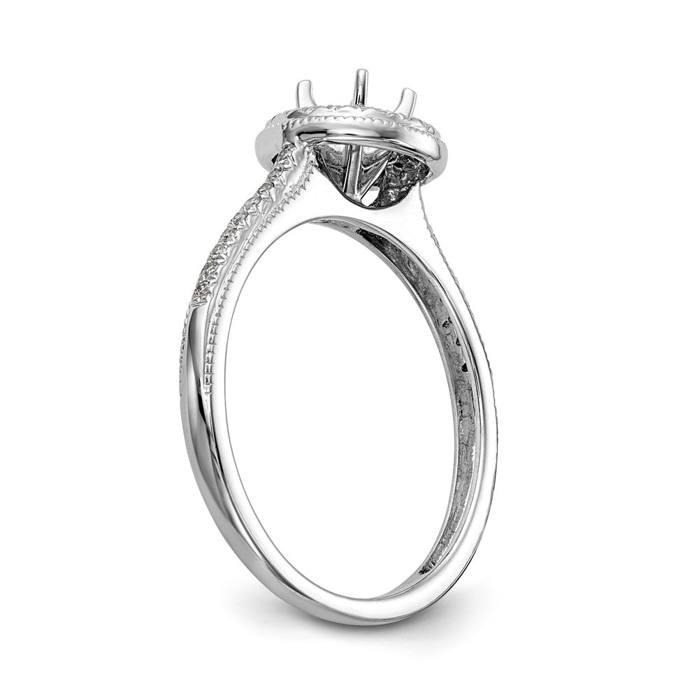 14K White Gold Halo (Holds 1/4 carat (4.00mm) Round Center) 1/10 carat Diamond Semi-Mount Engagement Ring