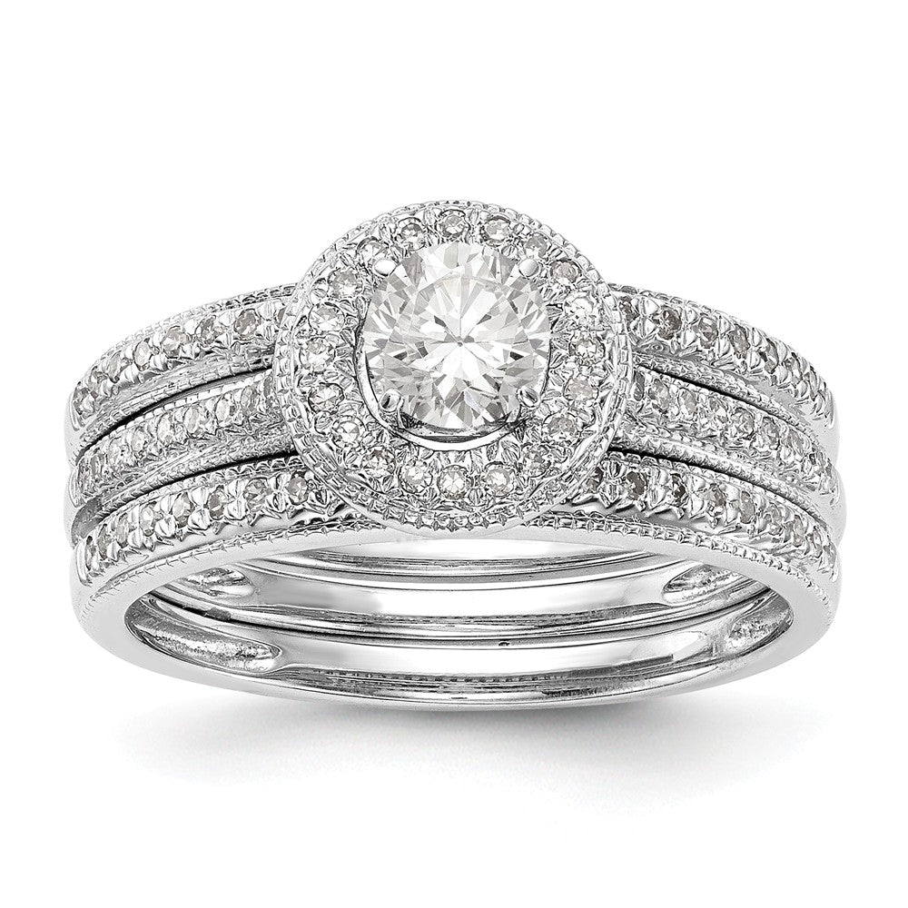 14K White Gold Round Diamond Semi-Mount Halo Engagement Ring