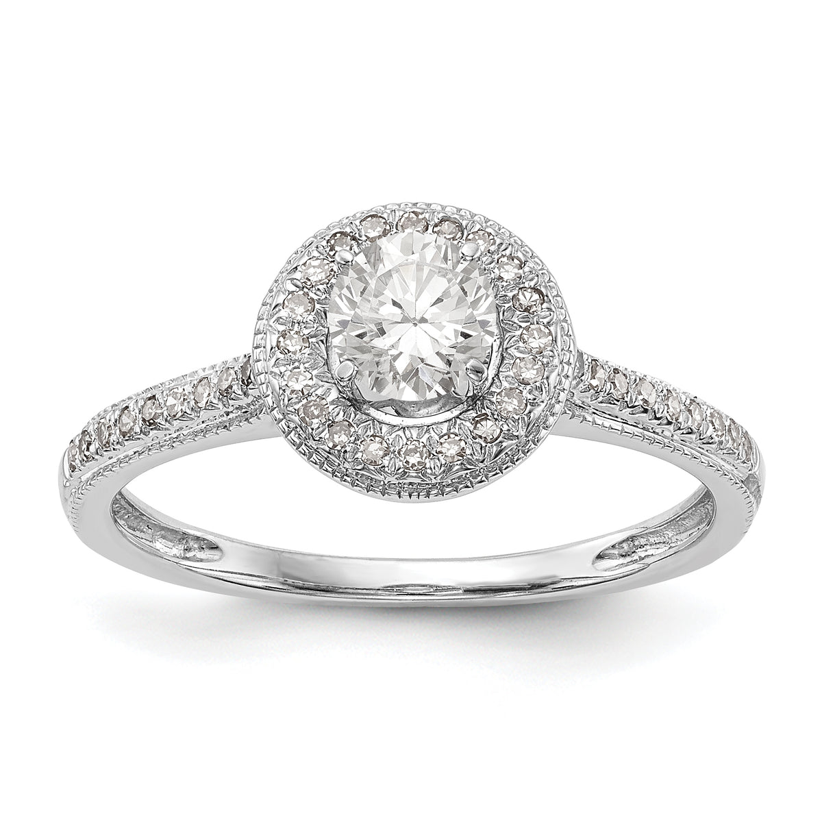 14K White Gold Halo (Holds 1/4 carat (4.00mm) Round Center) 1/10 carat Diamond Semi-Mount Engagement Ring