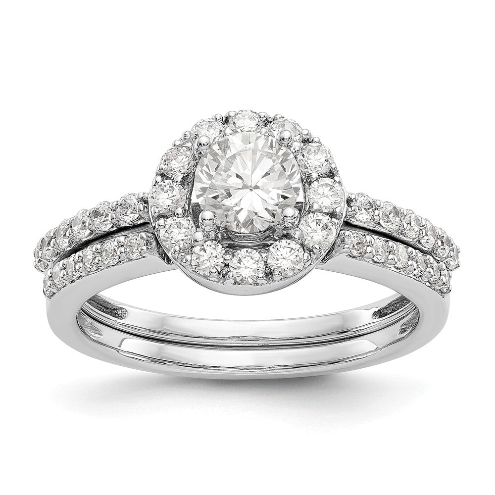 14K White Gold Round Diamond Semi-Mount Halo Engagement Ring