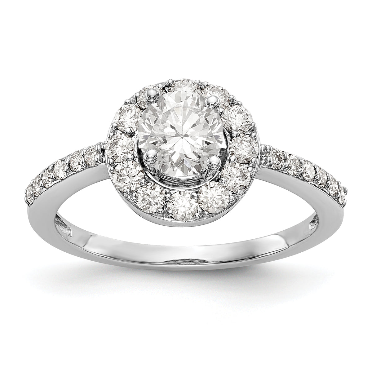 14K White Gold Halo (Holds 1/2 carat (5.00mm) Round Center) 1/2 carat Diamond Semi-Mount Engagement Ring