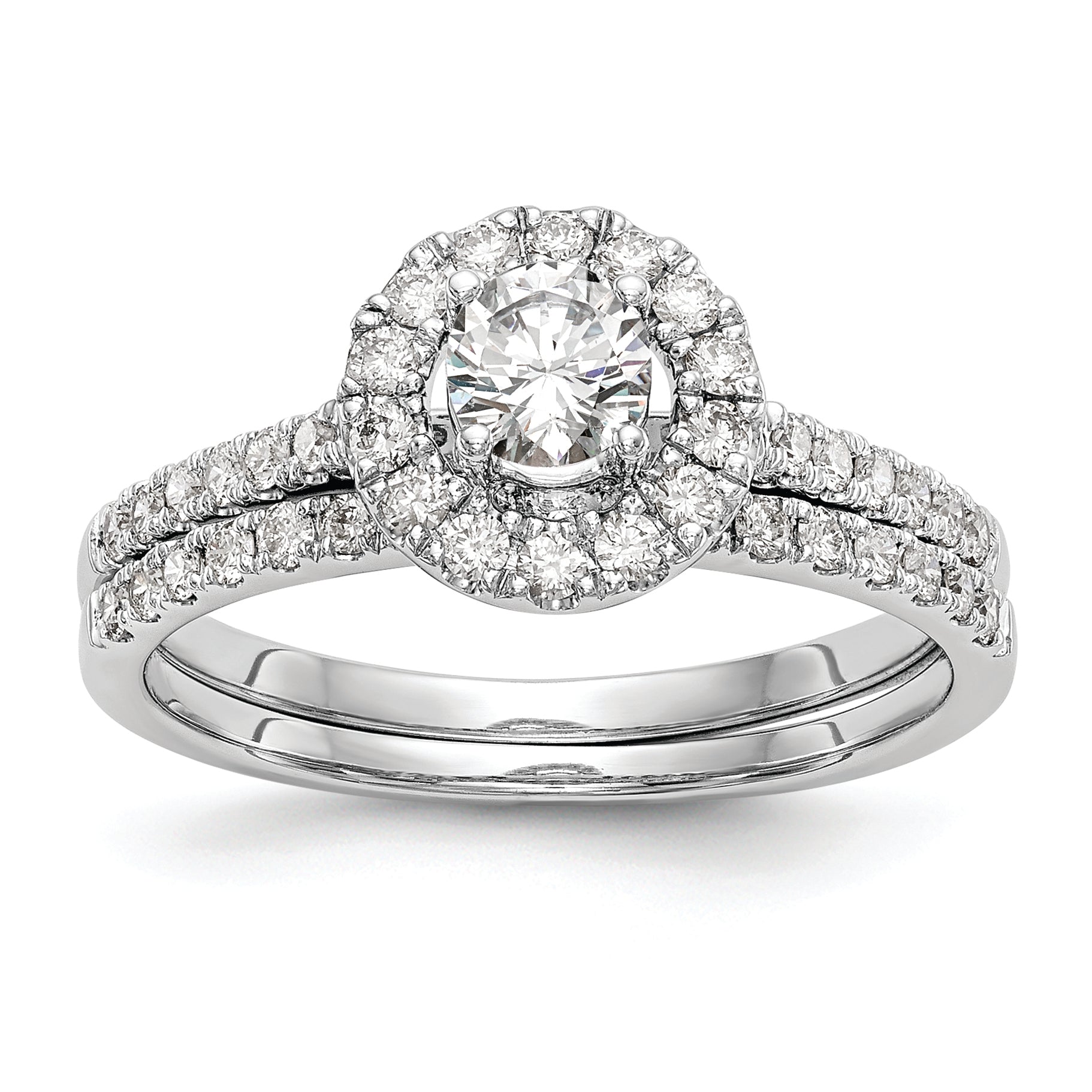 14K White Gold Halo (Holds 1/3 carat (4.5mm) Round Center) 1/3 carat Diamond Semi-Mount Engagement Ring