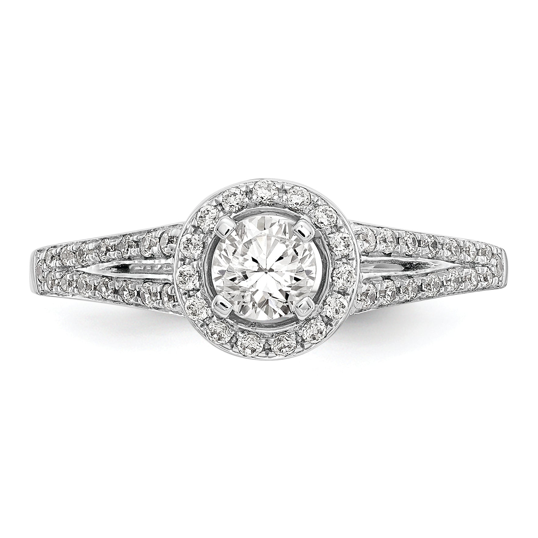 14K White Gold Halo (Holds 1/4 carat (4.00mm) Round Center) 1/5 carat Diamond Semi-Mount Engagement Ring