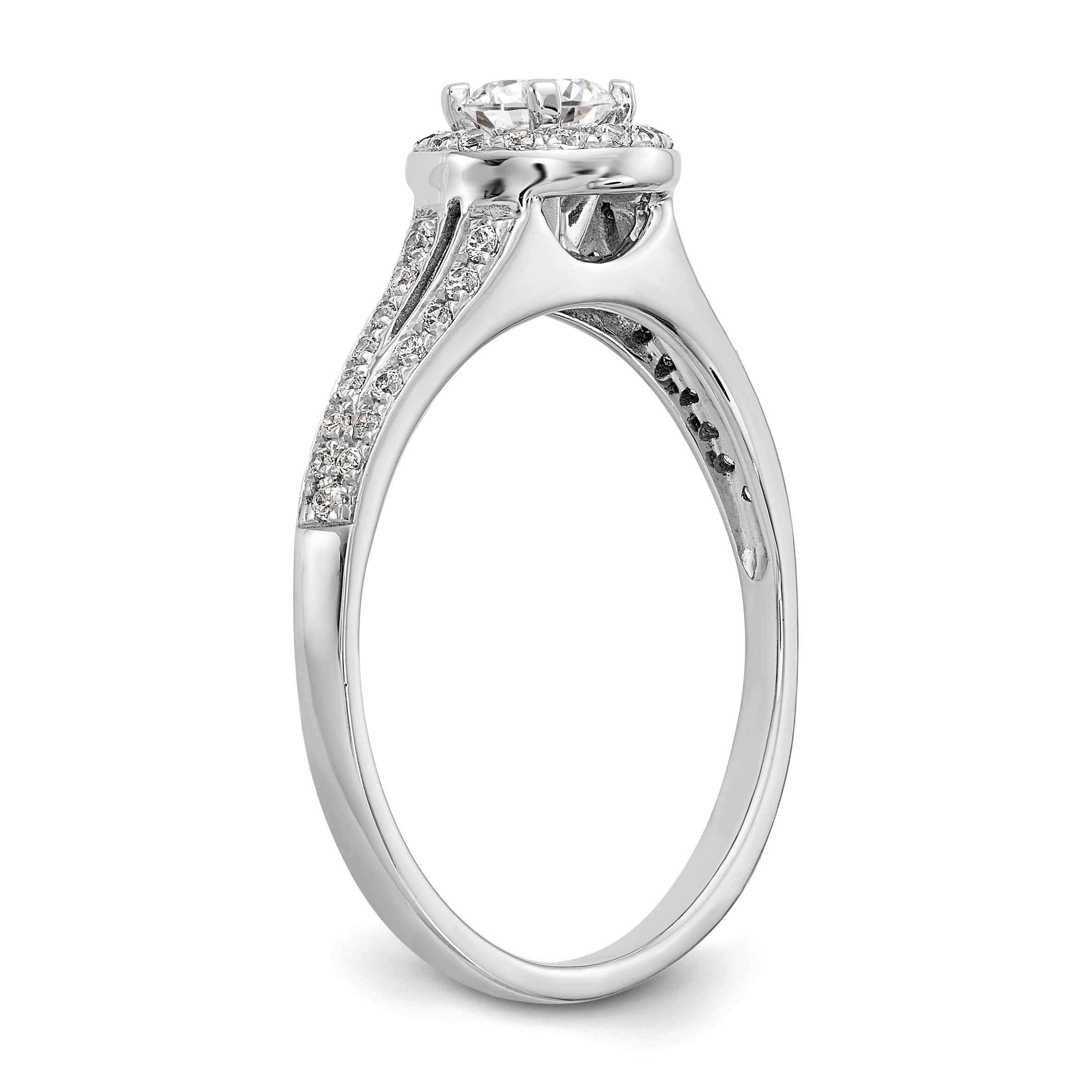 14K White Gold Halo (Holds 1/4 carat (4.00mm) Round Center) 1/5 carat Diamond Semi-Mount Engagement Ring