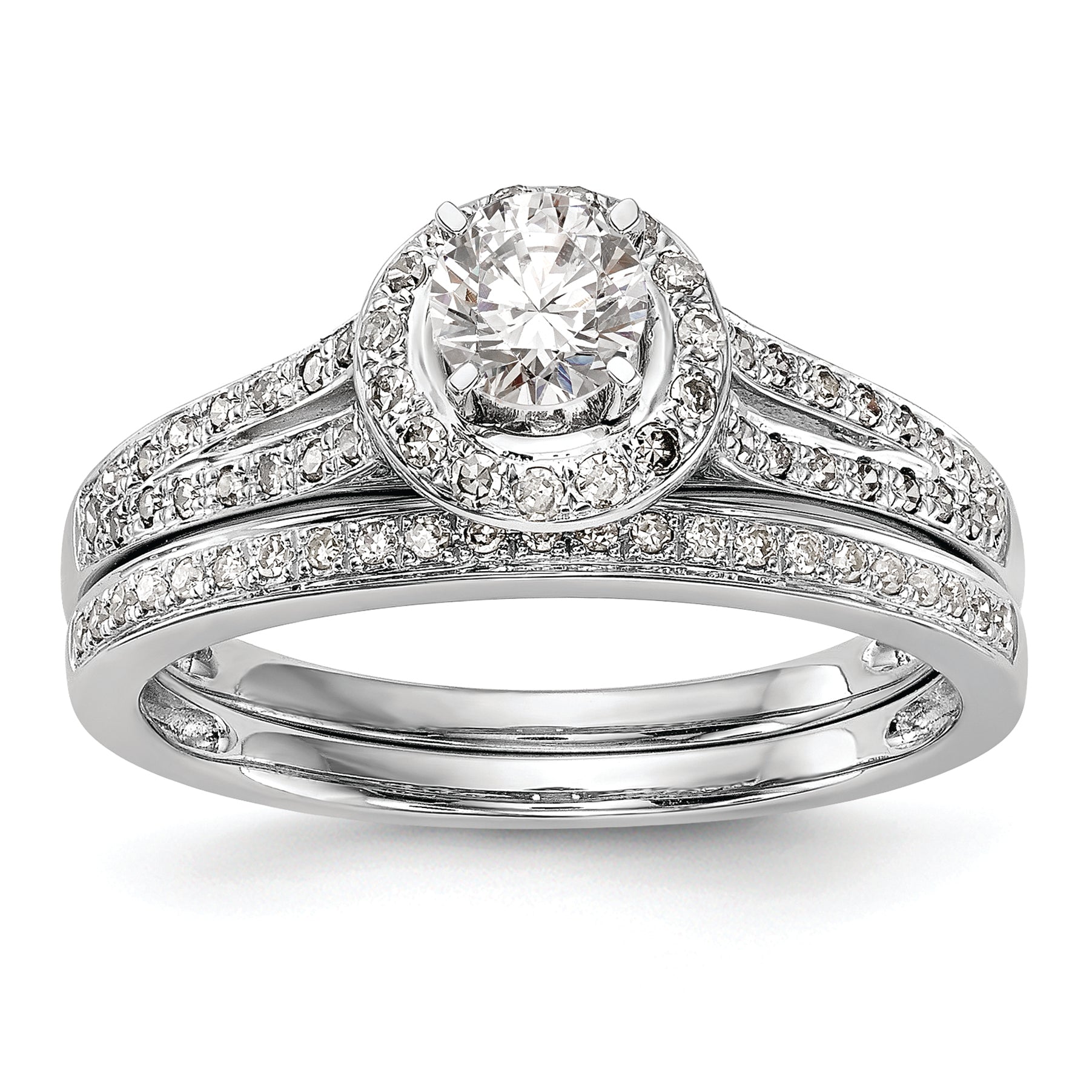 14K White Gold Halo (Holds 1/4 carat (4.00mm) Round Center) 1/5 carat Diamond Semi-Mount Engagement Ring