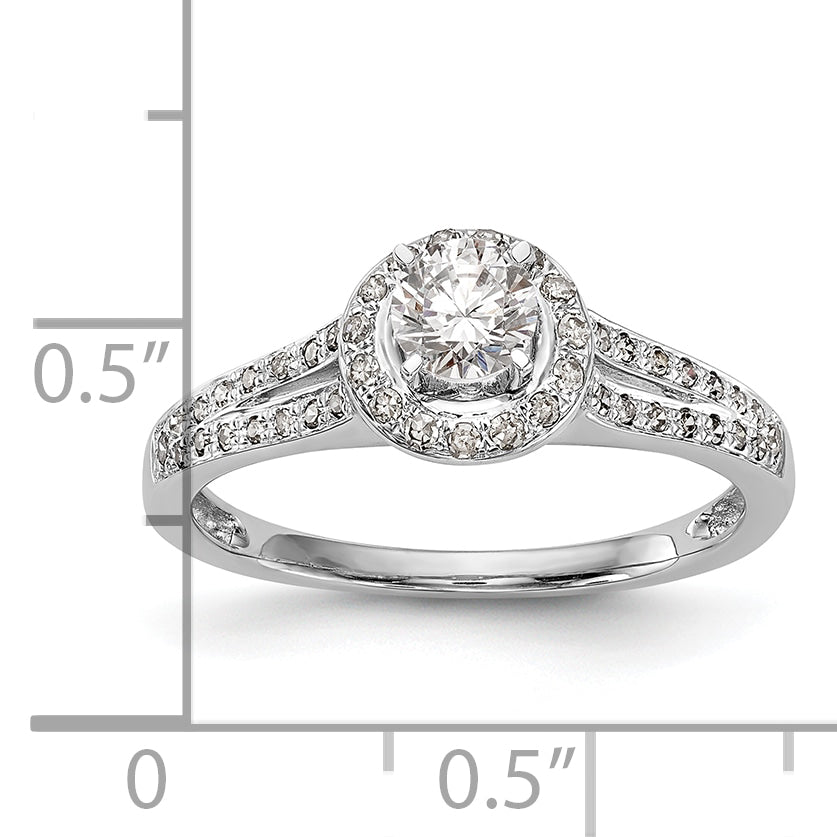 14K White Gold Halo (Holds 1/4 carat (4.00mm) Round Center) 1/5 carat Diamond Semi-Mount Engagement Ring