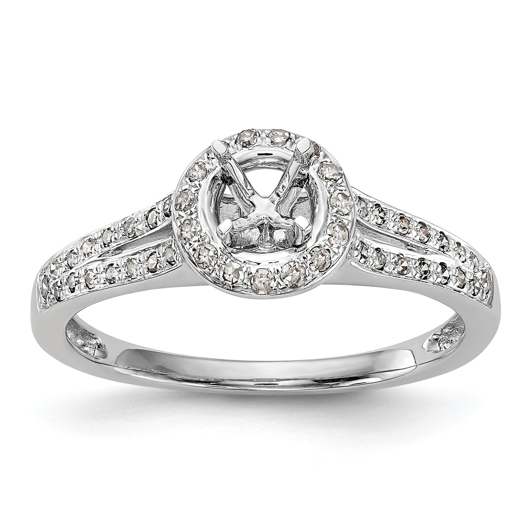 14K White Gold Halo (Holds 1/4 carat (4.00mm) Round Center) 1/5 carat Diamond Semi-Mount Engagement Ring