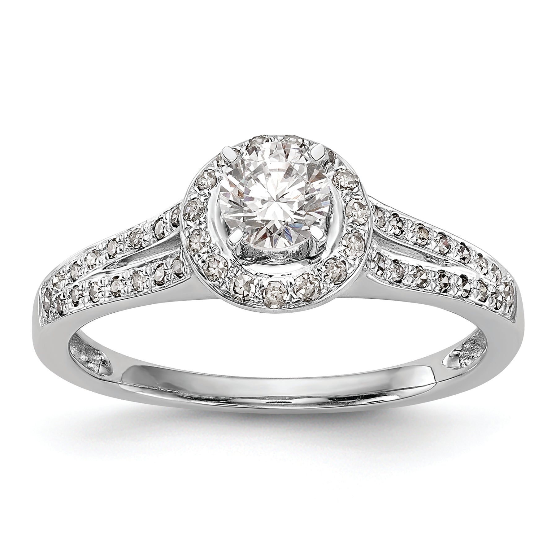 14K White Gold Halo (Holds 1/4 carat (4.00mm) Round Center) 1/5 carat Diamond Semi-Mount Engagement Ring