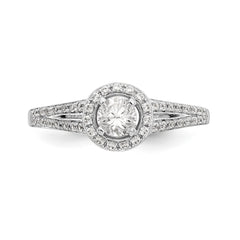 14K White Gold Halo (Holds 1/4 carat (4.00mm) Round Center) 1/5 carat Diamond Semi-Mount Engagement Ring