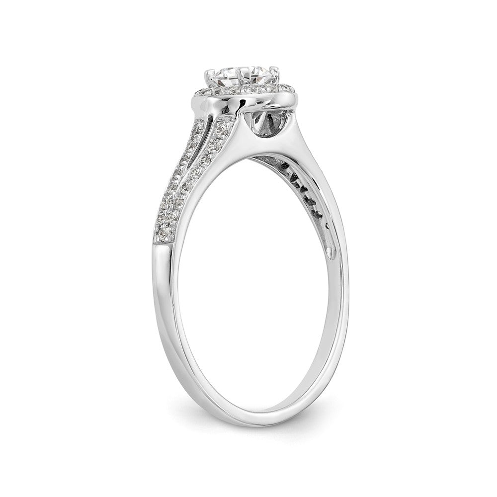 14K White Gold Halo (Holds 1/4 carat (4.00mm) Round Center) 1/5 carat Diamond Semi-Mount Engagement Ring