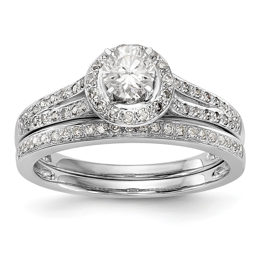 14K White Gold Round Diamond Semi-Mount Halo Engagement Ring