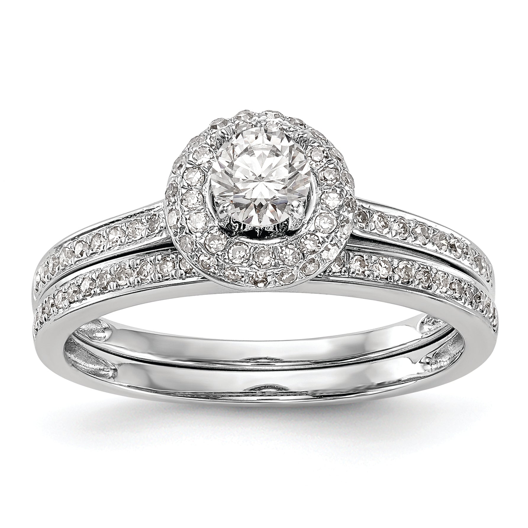 14K White Gold Halo Plus (Holds 1/4 carat (4.00mm) Round Center) 1/6 carat Diamond Semi-Mount Engagement Ring