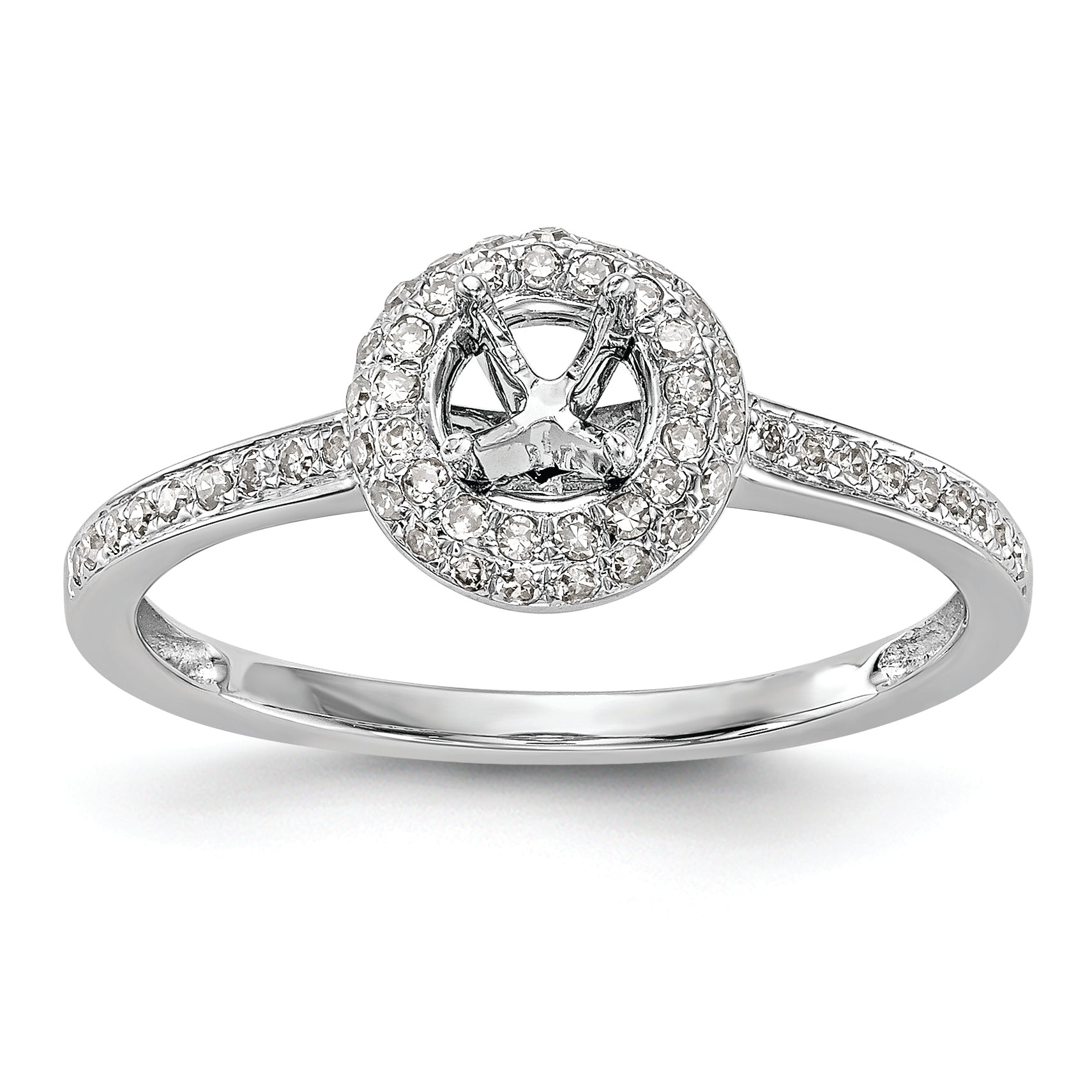 14K White Gold Halo Plus (Holds 1/4 carat (4.00mm) Round Center) 1/6 carat Diamond Semi-Mount Engagement Ring