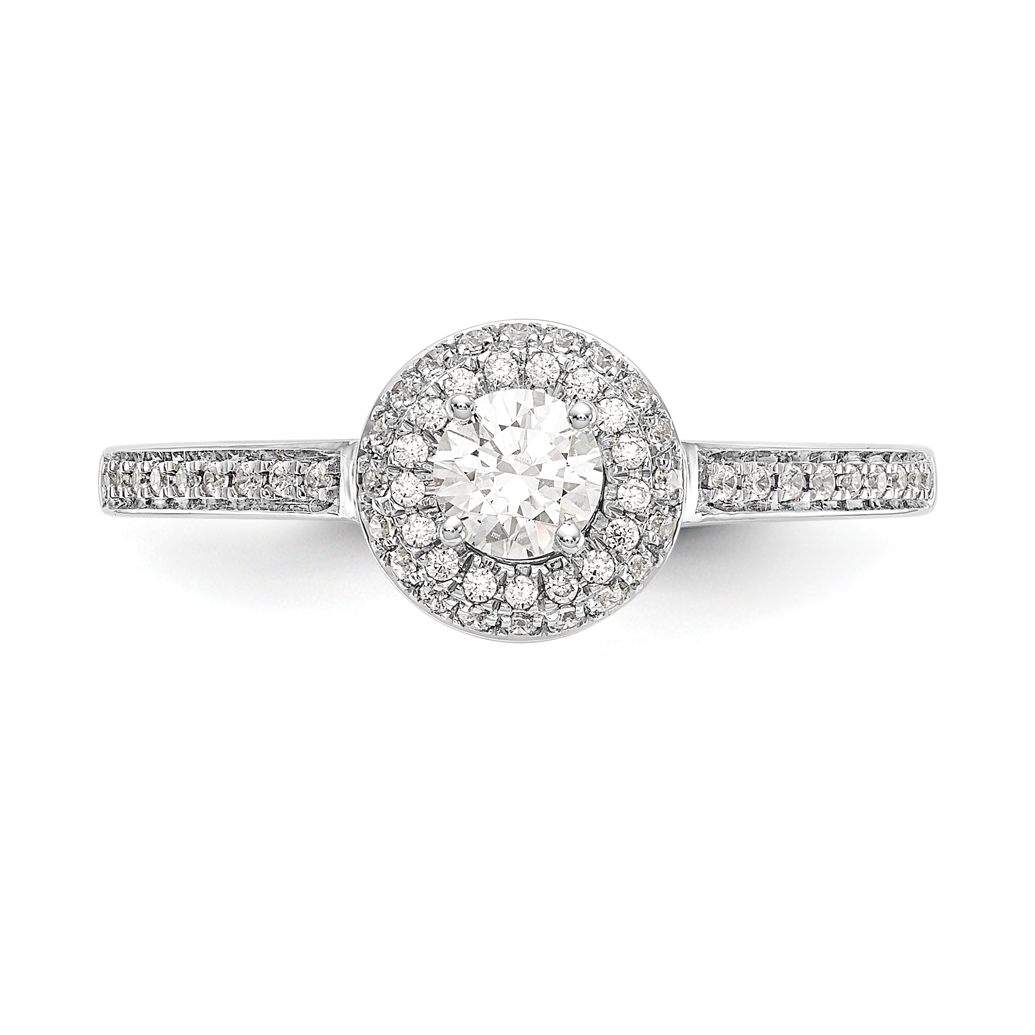 14K White Gold Halo Plus (Holds 1/4 carat (4.00mm) Round Center) 1/6 carat Diamond Semi-Mount Engagement Ring