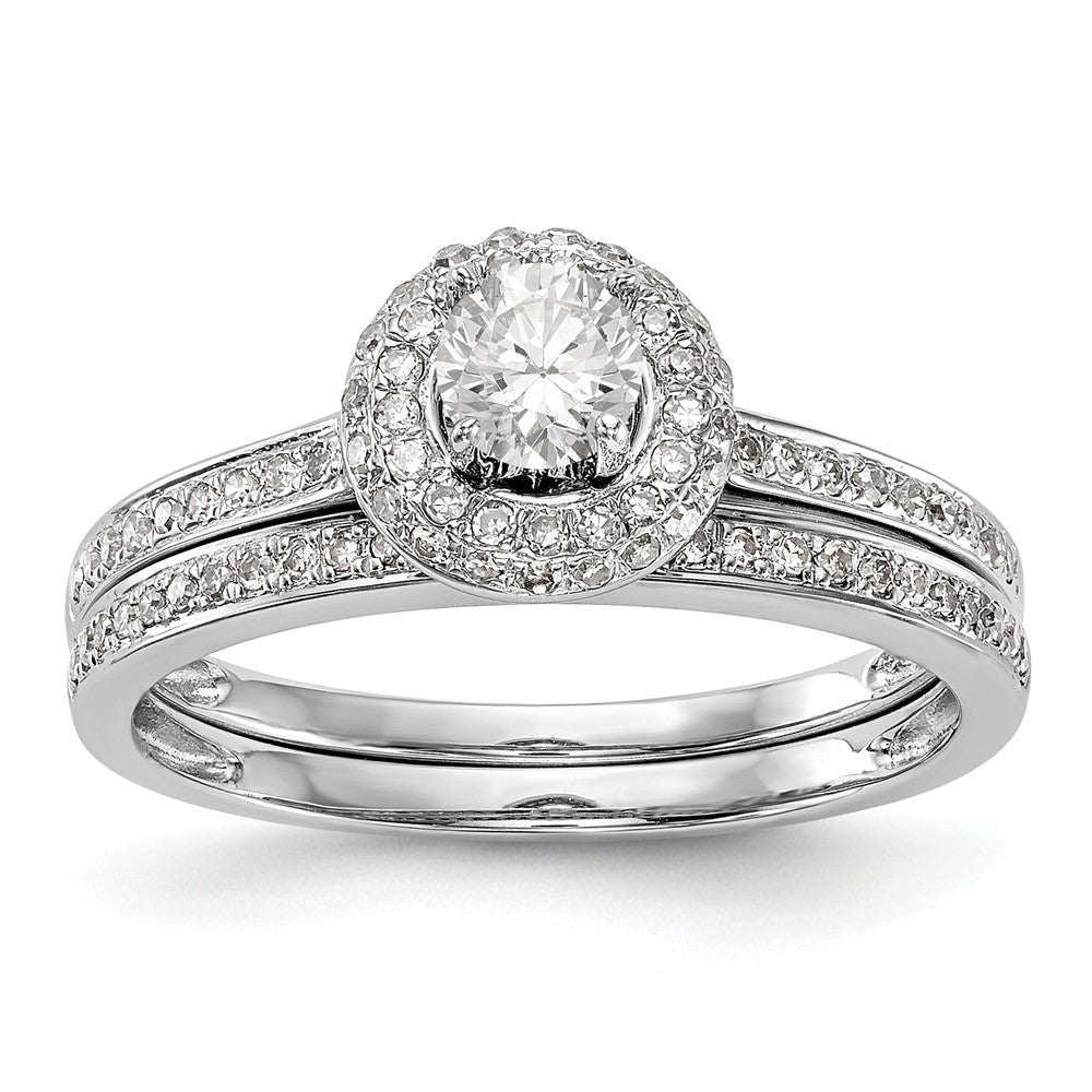 14K White Gold Round Diamond Semi-Mount Halo Engagement Ring