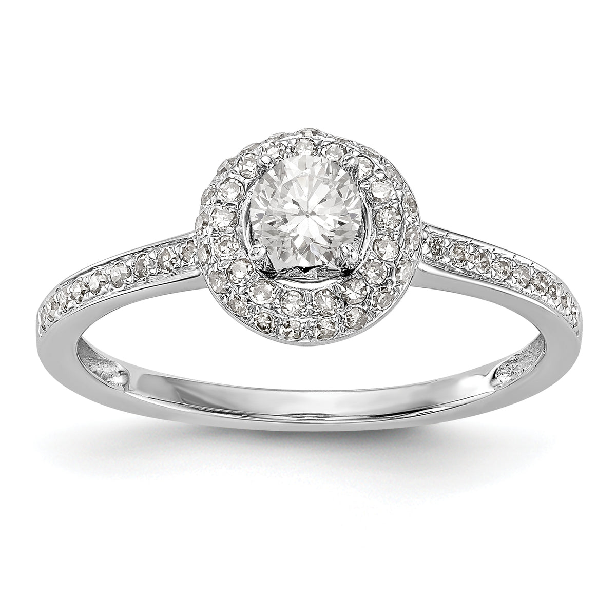 14K White Gold Halo Plus (Holds 1/4 carat (4.00mm) Round Center) 1/6 carat Diamond Semi-Mount Engagement Ring