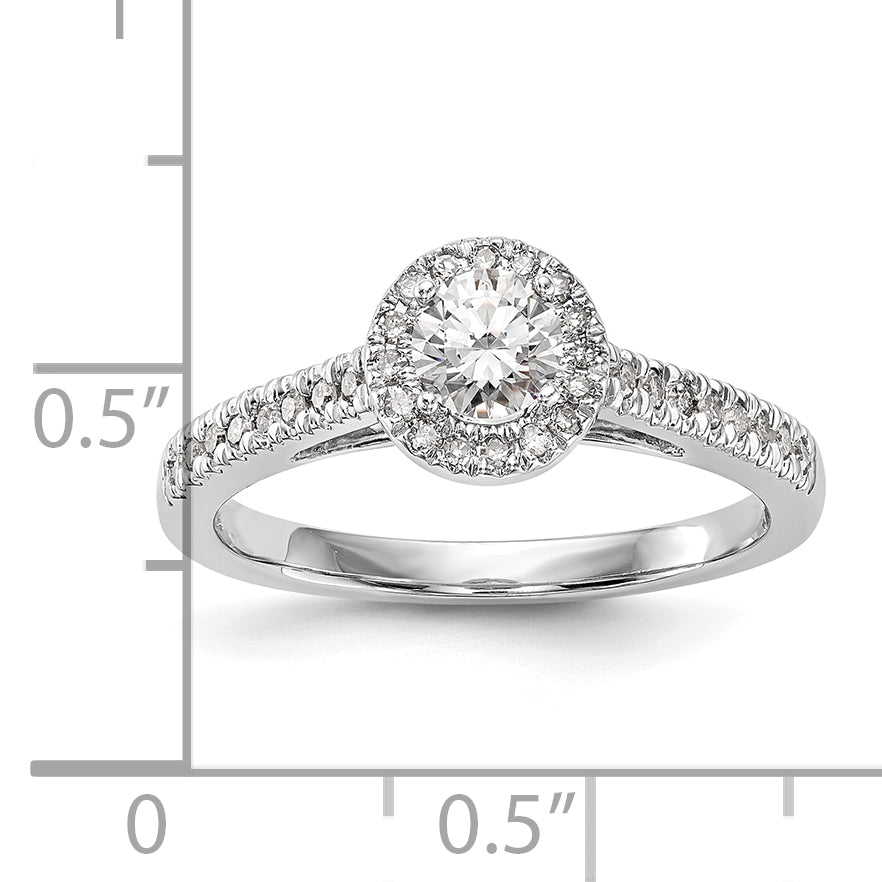 14K White Gold Halo Plus (Holds 1/3 carat (4.5mm) Round Center) 1/5 carat Diamond Semi-Mount Engagement Ring